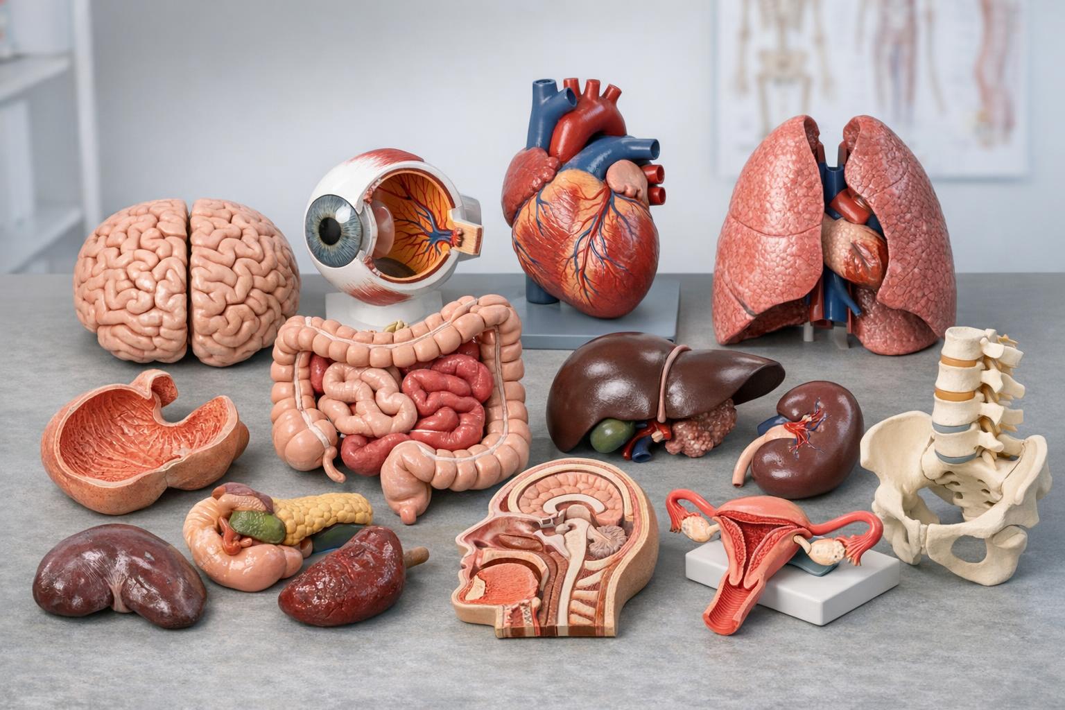 Zdjęcie modeli anatomicznych różnych organów ułożonych na stole